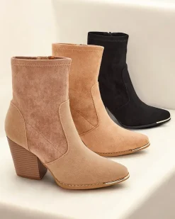 Eko-zamszowe damskie botki na słupku Gris Botki Bez Ocieplenia|Botki Na Słupku