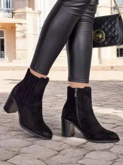 Eko-zamszowe damskie botki na słupku Cesios Botki Z Delikatnym Ociepleniem|Botki Na Słupku