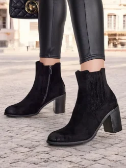 Eko-zamszowe damskie botki na słupku Cesios Botki Z Delikatnym Ociepleniem|Botki Na Słupku