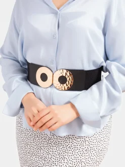 Discount Elastyczny pasek z ozdobną złotą klamrą Damskie Paski