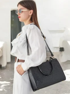 Best Elegancka torebka damska lakierowana z tłoczeniem Damskie Torebki Shoppers