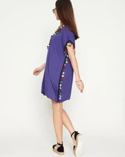 Discount Fioletowa damska letnia tunika plażowa z frędzelkami Sukienki Letnie|Sukienki Krótkie