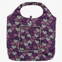 Discount Fioletowa torba zakupowa w serduszka składana w portfel Damskie Materiałowe|Torebki Shoppers