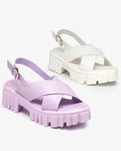 Hot Fioletowe damskie sandały na masywnej podeszwie Otida Buty Na Wielkie Wyjście|Sandały Na Słupku