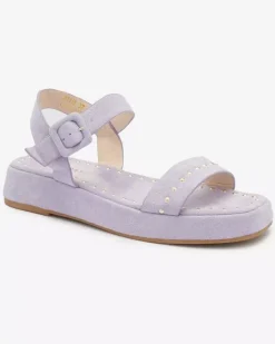 Best Fioletowe sandały damskie z dżetami Franssia Sandały Płaskie