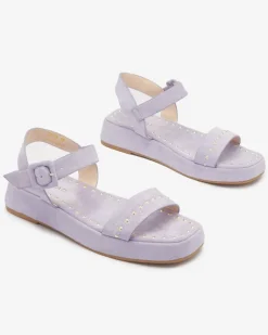 Best Fioletowe sandały damskie z dżetami Franssia Sandały Płaskie