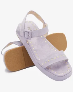 Best Fioletowe sandały damskie z dżetami Franssia Sandały Płaskie