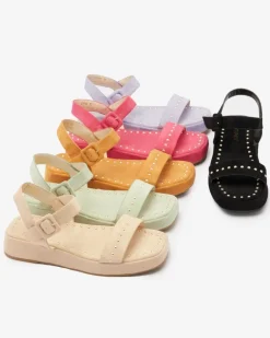 Best Fioletowe sandały damskie z dżetami Franssia Sandały Płaskie