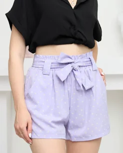 Clearance Fioletowe wzorzyste damskie materiałowe krótkie spodenki w kwiaty Szorty|Krótkie Spodenki