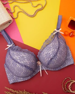 Best Fioletowo-różowy koronkowy biustonosz damski Codzienne