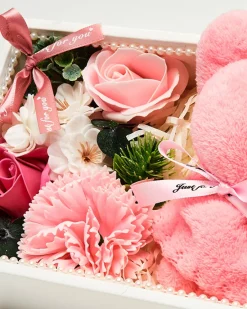 Clearance Flowerbox Kwiaty w pudełku z misiem Dekoracje I Ozdoby