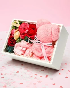 Best Flowerbox Kwiaty w pudełku z misiem Dekoracje I Ozdoby