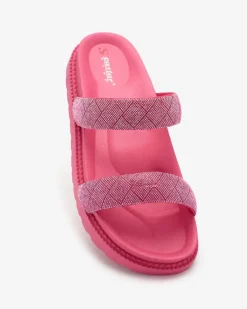 New Fuksjowe damskie klapki z cyrkoniami Sparkle Sliders Klapki Basenowe|Klapki Płaskie