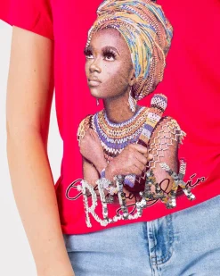 Best damski t-shirt z kolorowym printem i cekinami Bluzki / Koszule / Koszulki