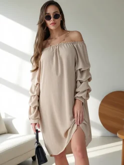 Best Gładka damska sukienka a'la hiszpanka z falbankami Plus Size