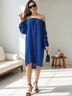 Best Gładka damska sukienka a'la hiszpanka z falbankami Plus Size