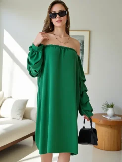 Best Gładka damska sukienka a'la hiszpanka z falbankami Plus Size