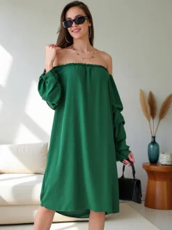 Best Gładka damska sukienka a'la hiszpanka z falbankami Plus Size