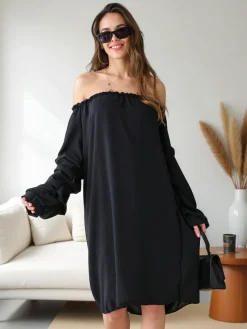 Sale Gładka damska sukienka a'la hiszpanka z falbankami Plus Size