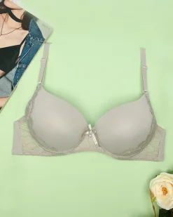 Outlet Gładki damski biustonosz z koronką w szarym kolorze Codzienne