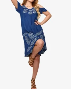Clearance Granatowa damska plażowa sukienka w kwiaty Narzutka Plażowa|Sukienki Letnie