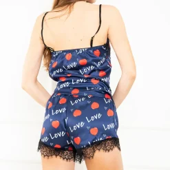 Granatowa damska piżama z printem 2- częściowa Piżamy