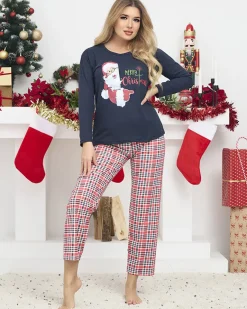 Best Granatowa damska 2-częściowa piżama ze świątecznym printem Piżamy