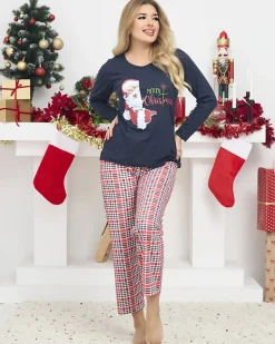 Best Granatowa damska 2-częściowa piżama ze świątecznym printem Piżamy