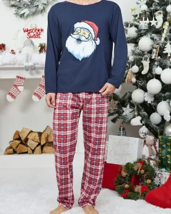 Sale Granatowa męska piżama świąteczna Piżamy