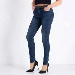 Best Granatowe damskie spodnie jeansowe z paskiem Jeansy