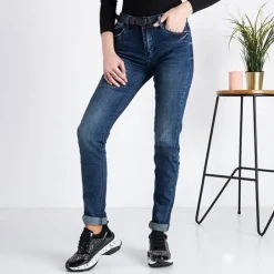 Best Granatowe damskie spodnie jeansowe z paskiem Jeansy