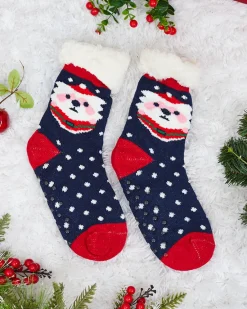 Outlet Granatowe damskie skarpetki ze świątecznym wzorem Skarpetki