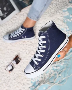 Best Granatowe damskie wysokie trampki Elavvi Trampki