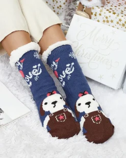 New Granatowe damskie ciepłe skarpetki z kożuszkiem Skarpetki