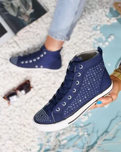 Sale Granatowe wysokie trampki z cyrkoniami Totulu Trampki