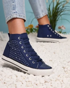 Sale Granatowe wysokie trampki z cyrkoniami Totulu Trampki