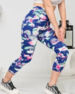 Discount Granatowe wzorzyste damskie legginsy 3/4 Spodenki 3/4|Krótkie Spodenki