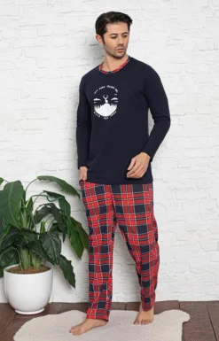 Online Granatowo- czerwona 2- częściowa męska piżama Piżamy