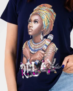 Online damski t-shirt z kolorowym printem i cekinami Bluzki / Koszule / Koszulki