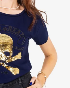 Hot damski t-shirt z cekinami i napisami Bluzki / Koszule / Koszulki