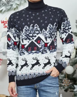 Granatowy świąteczny męski sweter z golfem Bluzki