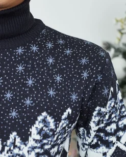 Granatowy świąteczny męski sweter z golfem Bluzki