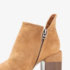 Best Jasnobrązowe damskie botki na słupku z wycięciami Cintura Botki Bez Ocieplenia|Botki Na Słupku
