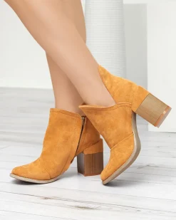 Best Jasnobrązowe damskie botki na słupku z wycięciami Cintura Botki Bez Ocieplenia|Botki Na Słupku