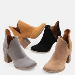 New Jasnobrązowe damskie botki z wycięciami Plinara Botki Bez Ocieplenia|Botki Na Słupku