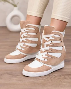 Jasnobrązowe damskie sportowe botki na koturnie Pamstinsa Damskie Botki Na Koturnie|Botki Bez Ocieplenia