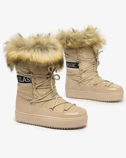 Online Jasnobrązowe wsuwane botki a'la śniegowce damskie Gomllo Śniegowce|Botki Z Delikatnym Ociepleniem