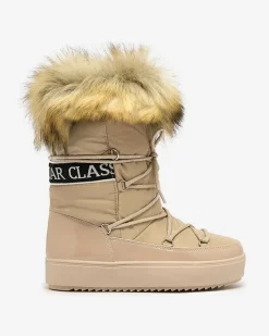 Online Jasnobrązowe wsuwane botki a'la śniegowce damskie Gomllo Śniegowce|Botki Z Delikatnym Ociepleniem