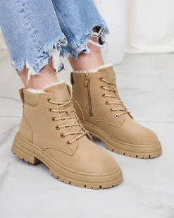 Best Jasnobrązowe damskie ocieplane botki typu trapery Radoras Trapery|Botki Z Delikatnym Ociepleniem