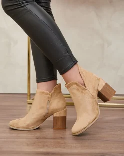 Discount Jasnobrązowe damskie botki na słupku Ricteas Botki Z Delikatnym Ociepleniem|Botki Na Słupku